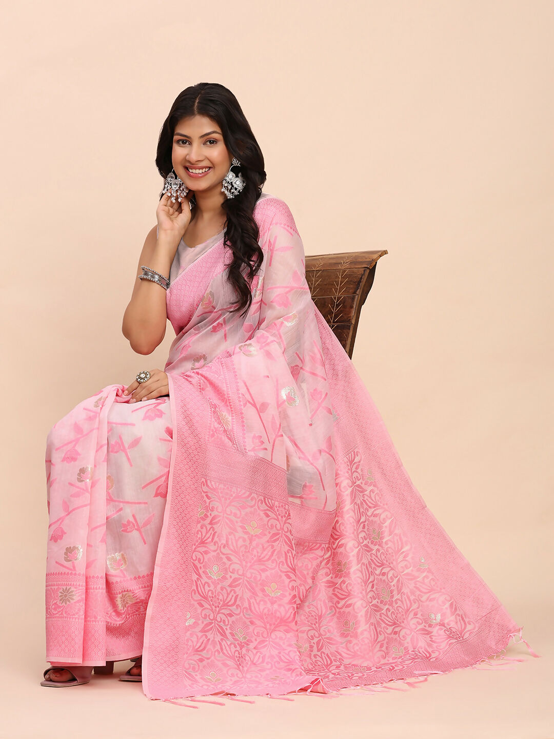 Astita Linen Cotton Light Pink Saree