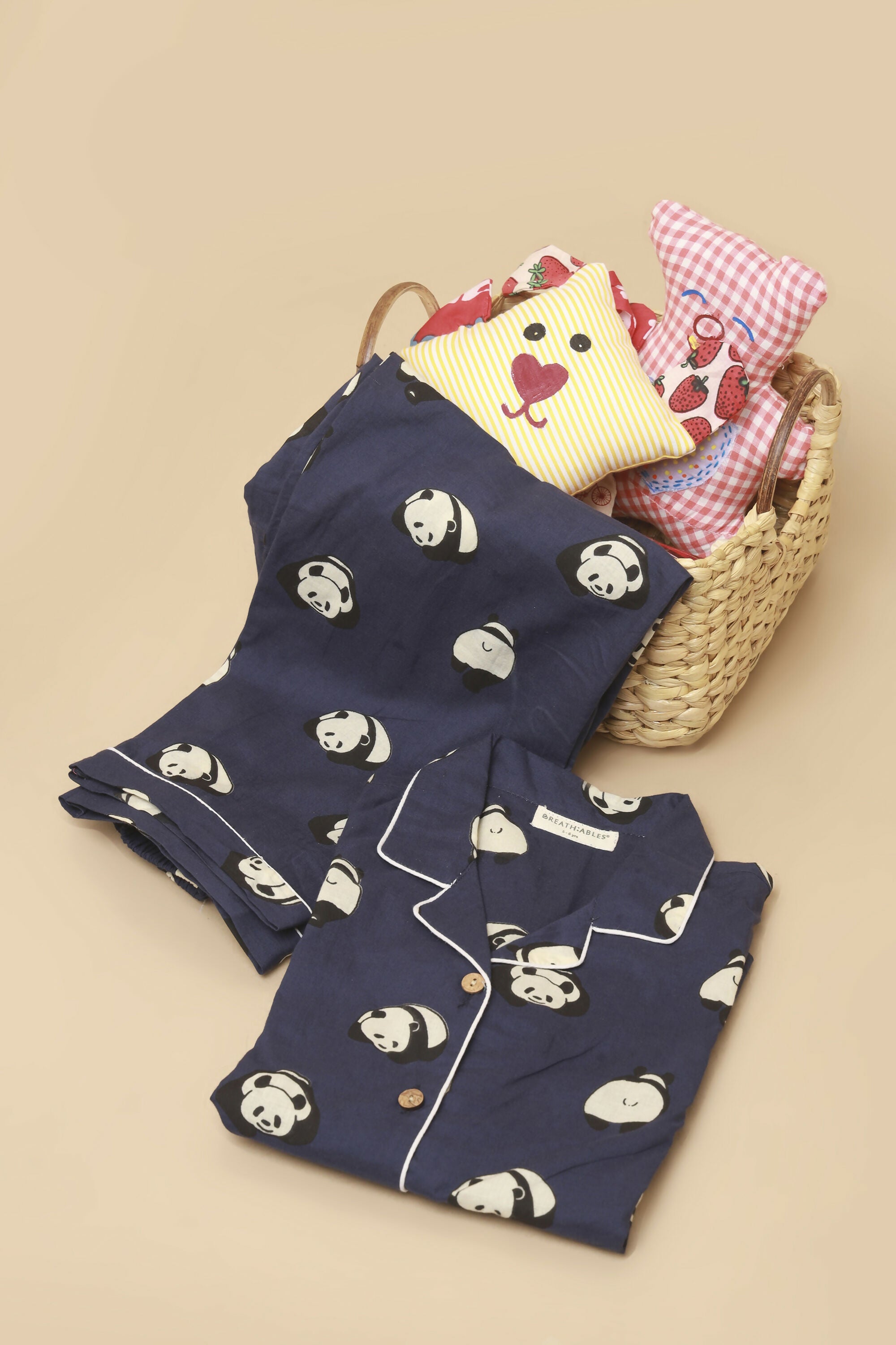 Breathables Kids Cotton Night Suit – Blue Panda Print Shirt & Pyjama Co-Ord Set For Boys & Girls - Dista