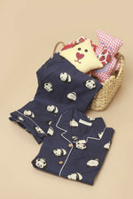 Thumbnail for Breathables Kids Cotton Night Suit – Blue Panda Print Shirt & Pyjama Co-Ord Set For Boys & Girls - Dista