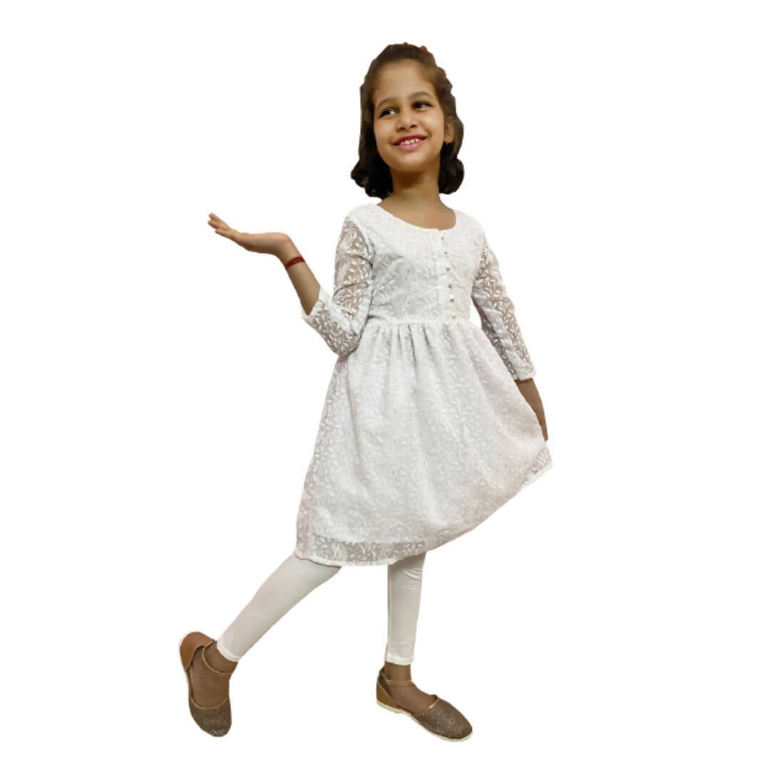 Akarshan viscose Lukhnowi Chikankari Anarkali kurta with Leggings - White - Distacart
