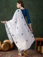 Thumbnail for Sangria Teal Blue Paisley Embroidered Thread Work Straight Kurta & Trouser With Dupatta