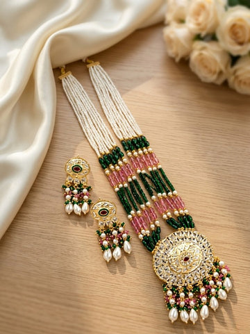 Jewel City Kundan Necklace Set with Multicolor Beads & Pearls | Antique Gold Plated Bollywood Bridal Wedding Jewelry For Women - Dista
