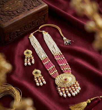 Jewel City Kundan Necklace Set with Multicolor Beads & Pearls | Antique Gold Plated Bollywood Bridal Wedding Jewelry For Women - Dista
