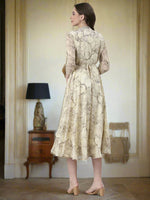 Thumbnail for Souchii Floral Tiered Midi Dress For Women – Elegant Beige Button-Front A-Line