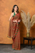 Thumbnail for Very Much Indian Designer Mul Cotton Handloom Saree with Sequins - Dual Tone Red Green - Distacart