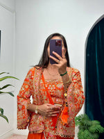 Thumbnail for Teeya Creation Orange Color Chinon Silk Embroidery Work Ready To Wear Party Wear Saree With Koti - Distacart