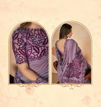 Thumbnail for Purple Crepe Satin Silk Sequence & Cord Embroidered with Stone Work Saree - Mohmanthan Dakshika - Distacart