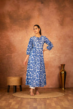 Thumbnail for Joban Fashion Blue Floral Hand Block Printed Cotton Kurta Pant Set - Distacart