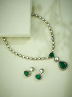 Thumbnail for Nuyug 22K Gold-Plated Emerald Stone Centric Kundan Studded Minimal Necklace Set