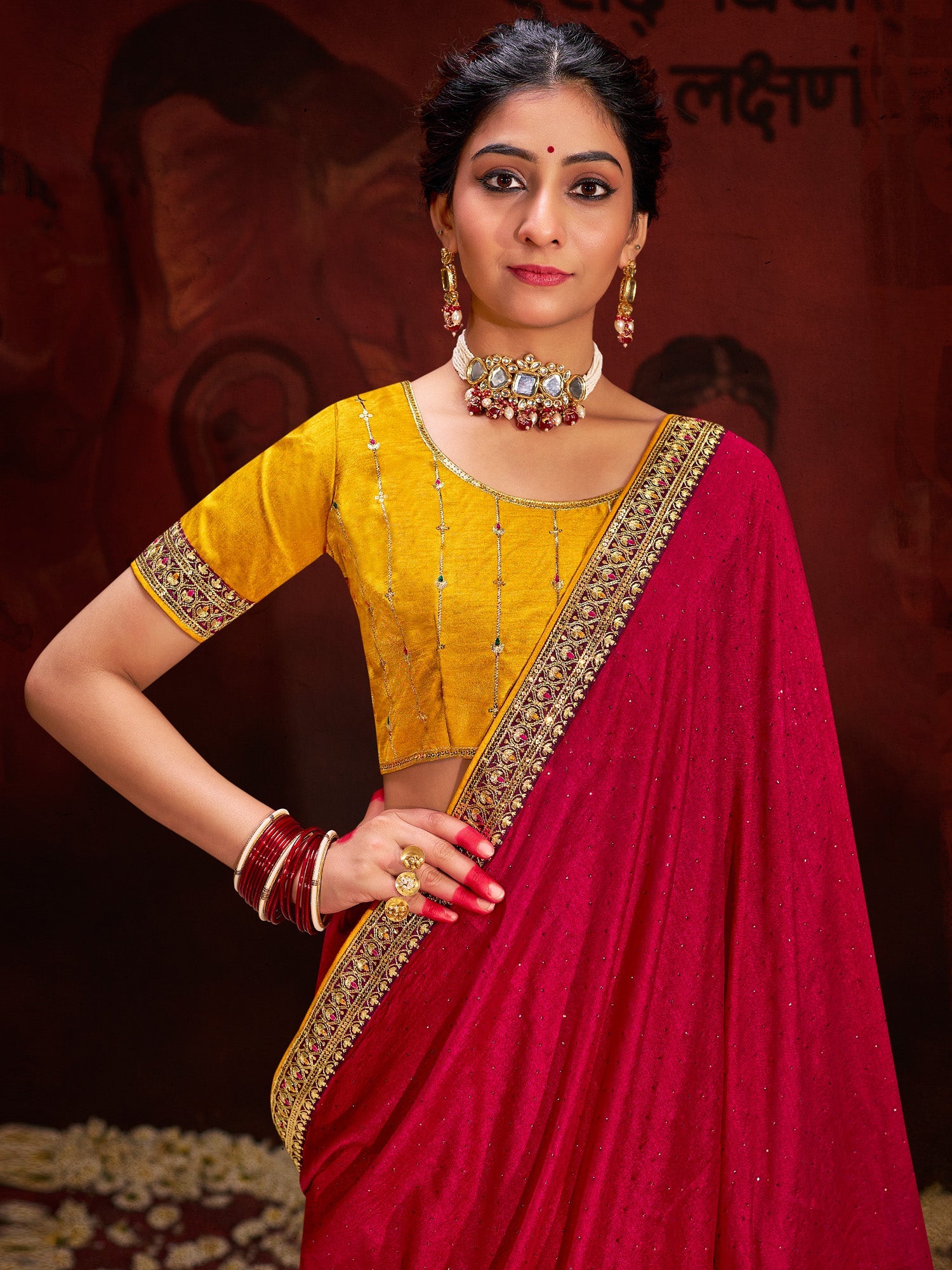 NOZ2TOZ Women's Vichitra Silk Pink Embellished Designer Saree With Blouse Piece - Distacart