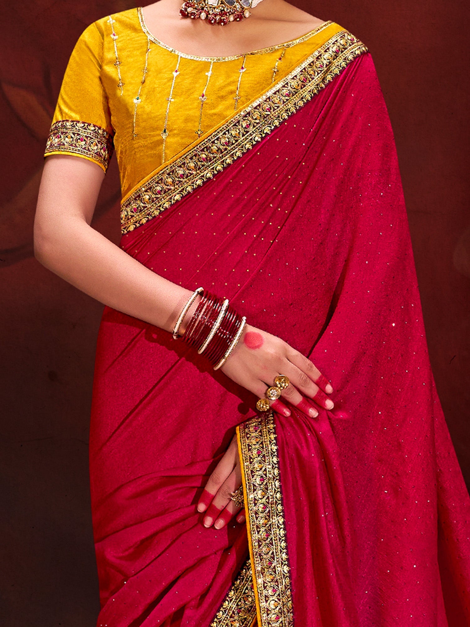 NOZ2TOZ Women's Vichitra Silk Pink Embellished Designer Saree With Blouse Piece - Distacart