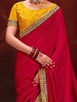 Thumbnail for NOZ2TOZ Women's Vichitra Silk Pink Embellished Designer Saree With Blouse Piece - Distacart