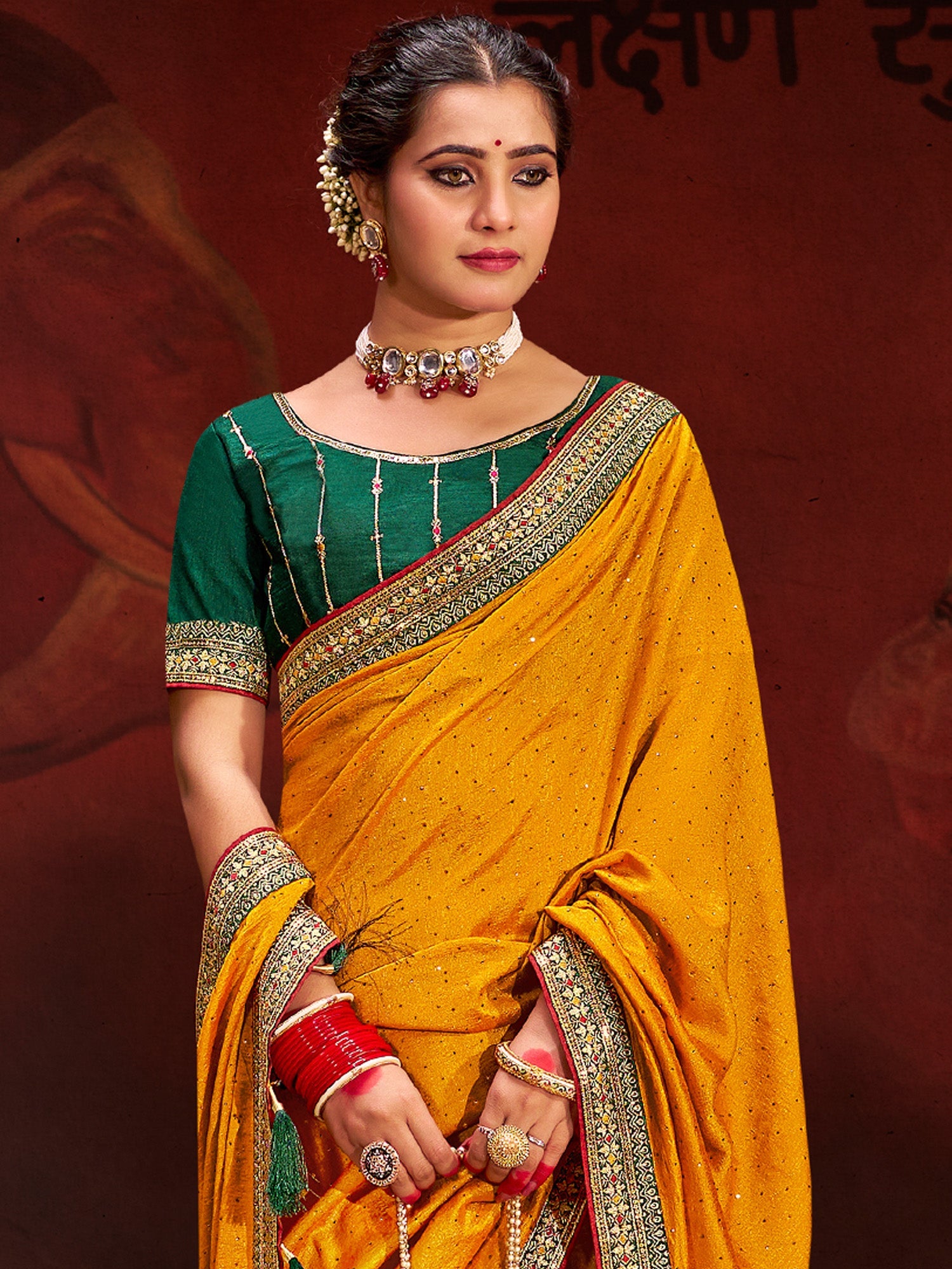 NOZ2TOZ Women's Vichitra Silk Yellow Embellished Designer Saree With Blouse Piece - Distacart