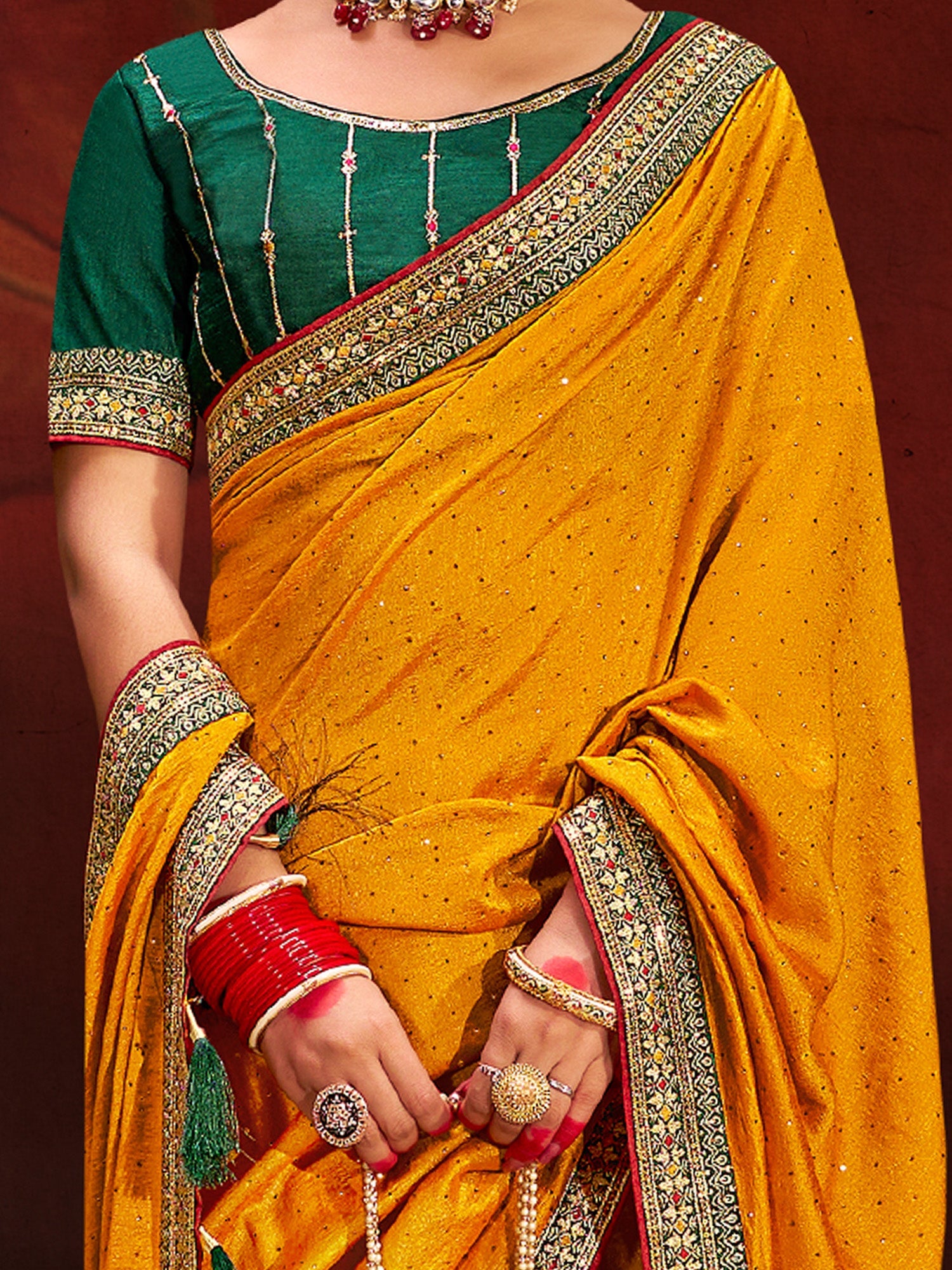 NOZ2TOZ Women's Vichitra Silk Yellow Embellished Designer Saree With Blouse Piece - Distacart