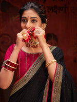 Thumbnail for NOZ2TOZ Women's Vichitra Silk Black Embellished Designer Saree With Blouse Piece - Distacart
