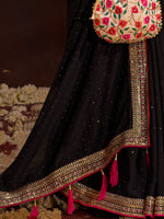 Thumbnail for NOZ2TOZ Women's Vichitra Silk Black Embellished Designer Saree With Blouse Piece - Distacart