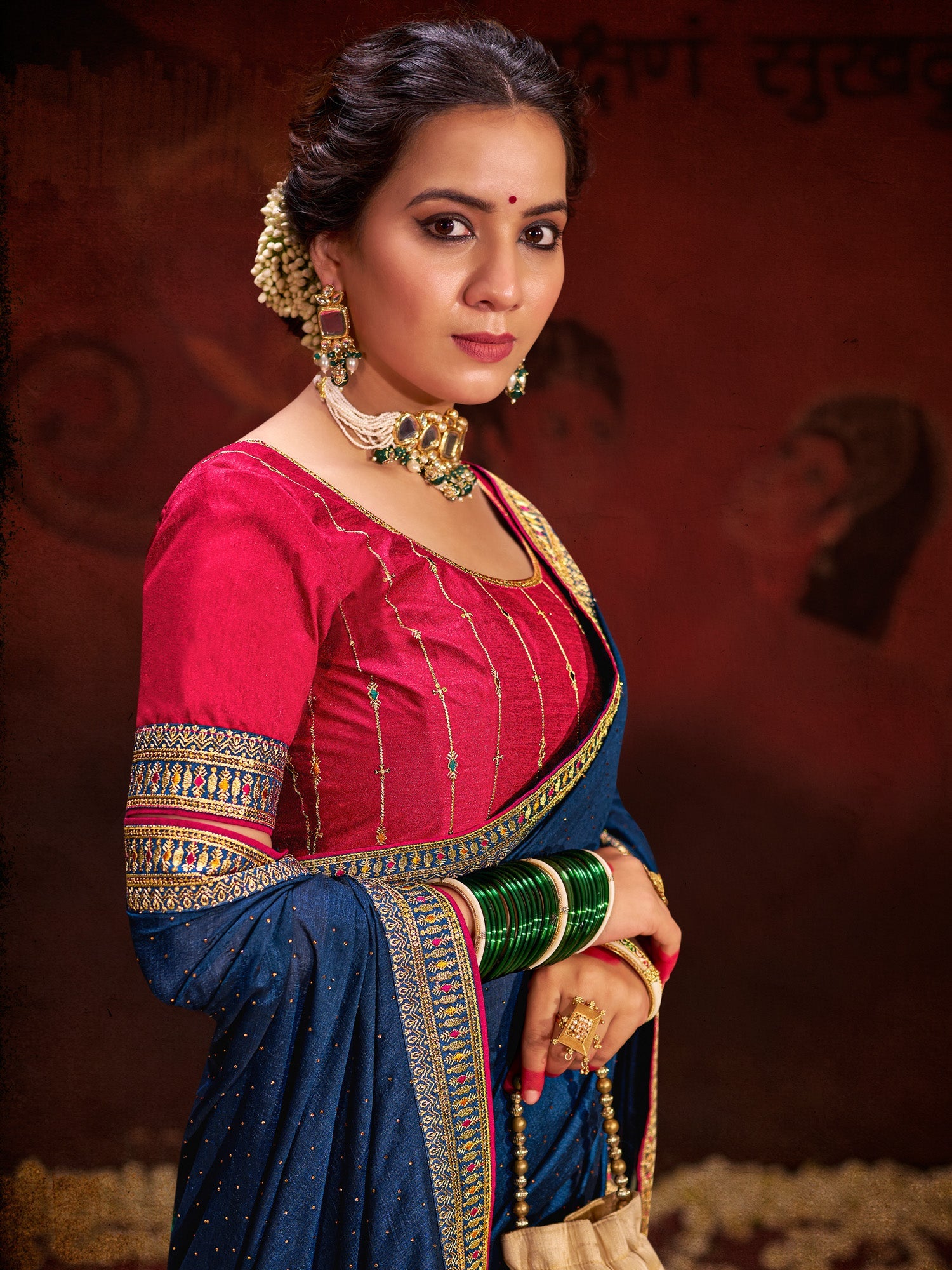 NOZ2TOZ Women's Vichitra Silk Navy Blue Embellished Designer Saree With Blouse Piece - Distacart