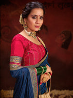 Thumbnail for NOZ2TOZ Women's Vichitra Silk Navy Blue Embellished Designer Saree With Blouse Piece - Distacart