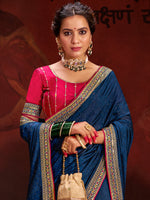 Thumbnail for NOZ2TOZ Women's Vichitra Silk Navy Blue Embellished Designer Saree With Blouse Piece - Distacart
