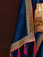 Thumbnail for NOZ2TOZ Women's Vichitra Silk Navy Blue Embellished Designer Saree With Blouse Piece - Distacart