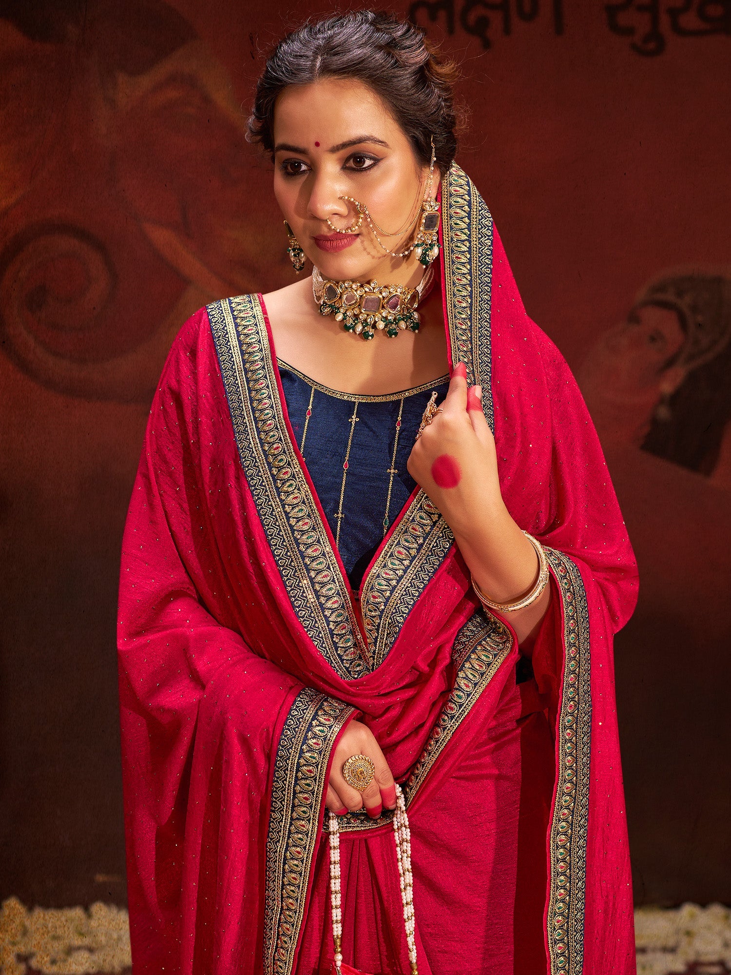 NOZ2TOZ Women's Vichitra Silk Pink Embellished Designer Saree With Blouse Piece - Distacart