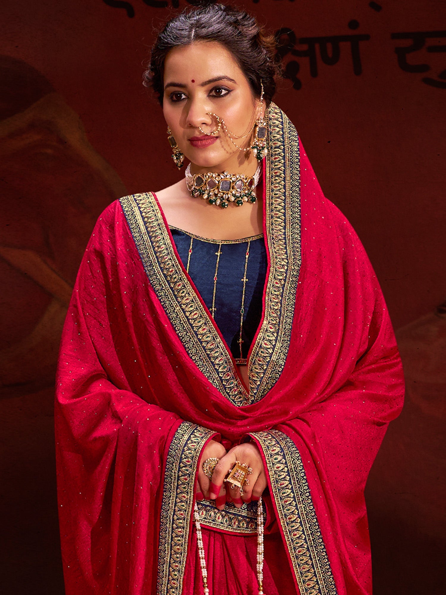 NOZ2TOZ Women's Vichitra Silk Pink Embellished Designer Saree With Blouse Piece - Distacart