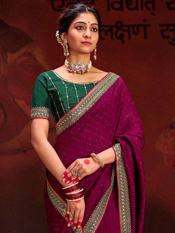 NOZ2TOZ Women's Vichitra Silk Olive Embellished Designer Saree With Blouse Piece - Distacart