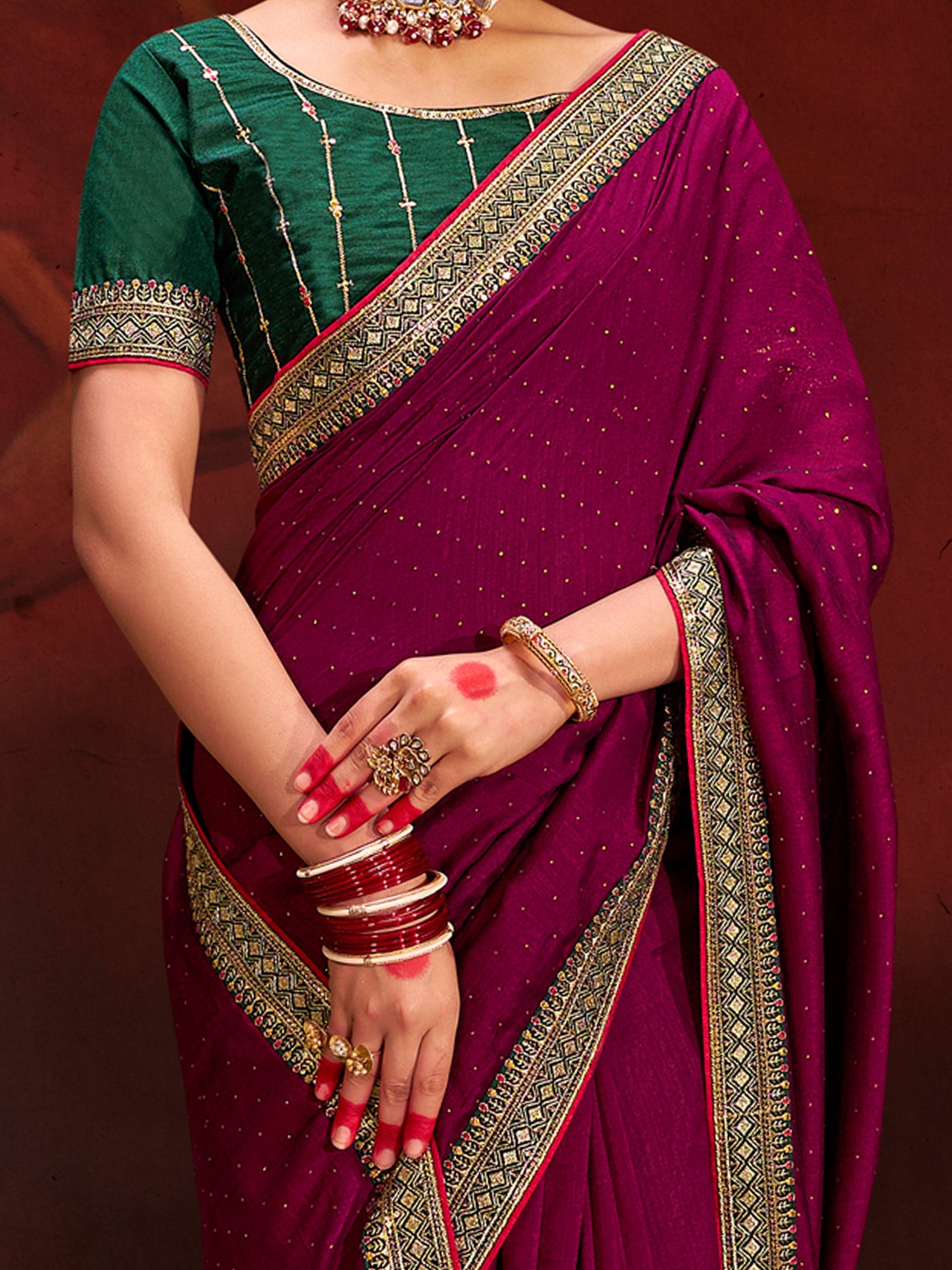 NOZ2TOZ Women's Vichitra Silk Olive Embellished Designer Saree With Blouse Piece - Distacart