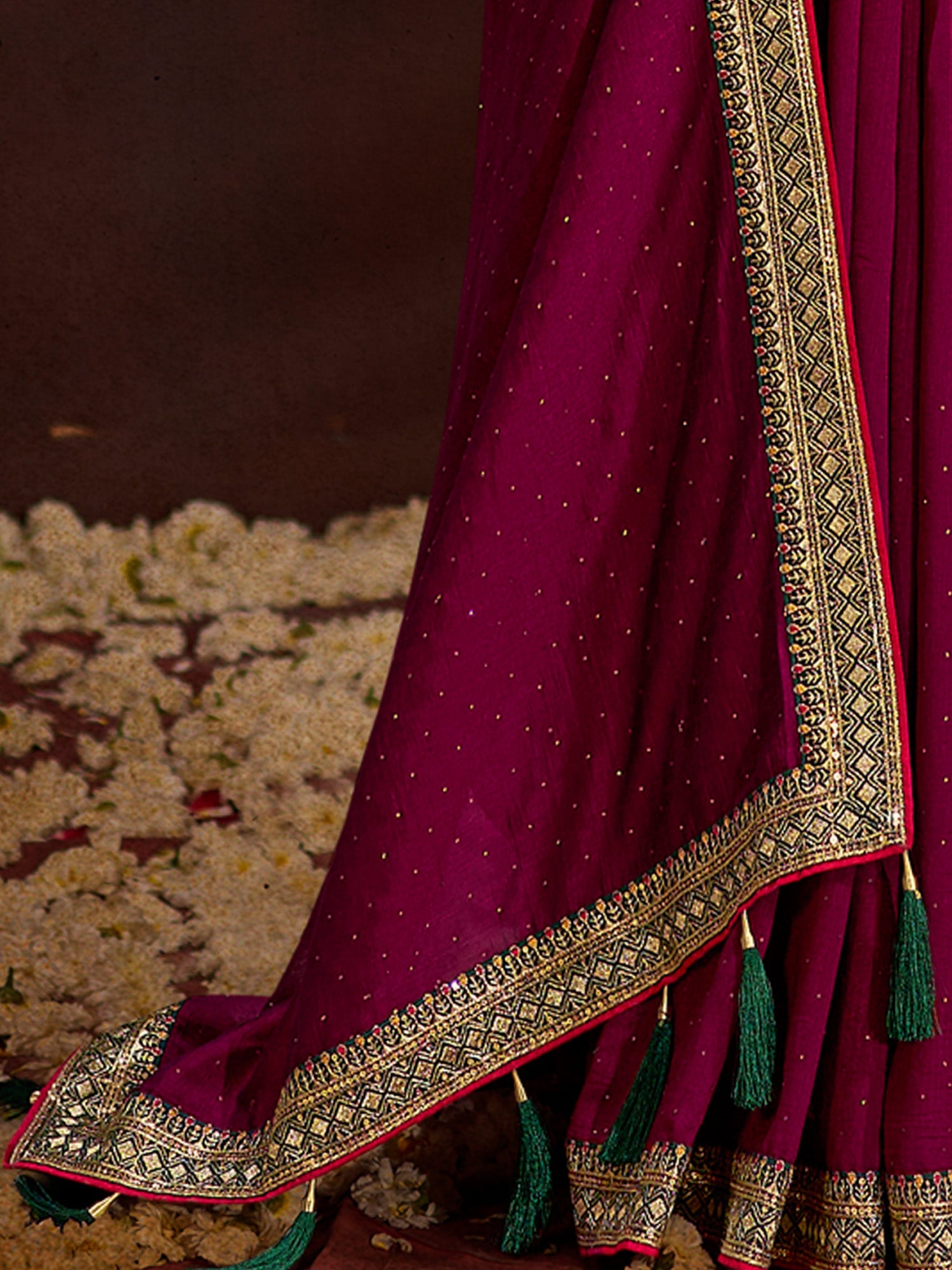 NOZ2TOZ Women's Vichitra Silk Olive Embellished Designer Saree With Blouse Piece - Distacart