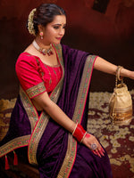 Thumbnail for NOZ2TOZ Women's Vichitra Silk Mauve Embellished Designer Saree With Blouse Piece - Distacart