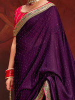 Thumbnail for NOZ2TOZ Women's Vichitra Silk Mauve Embellished Designer Saree With Blouse Piece - Distacart