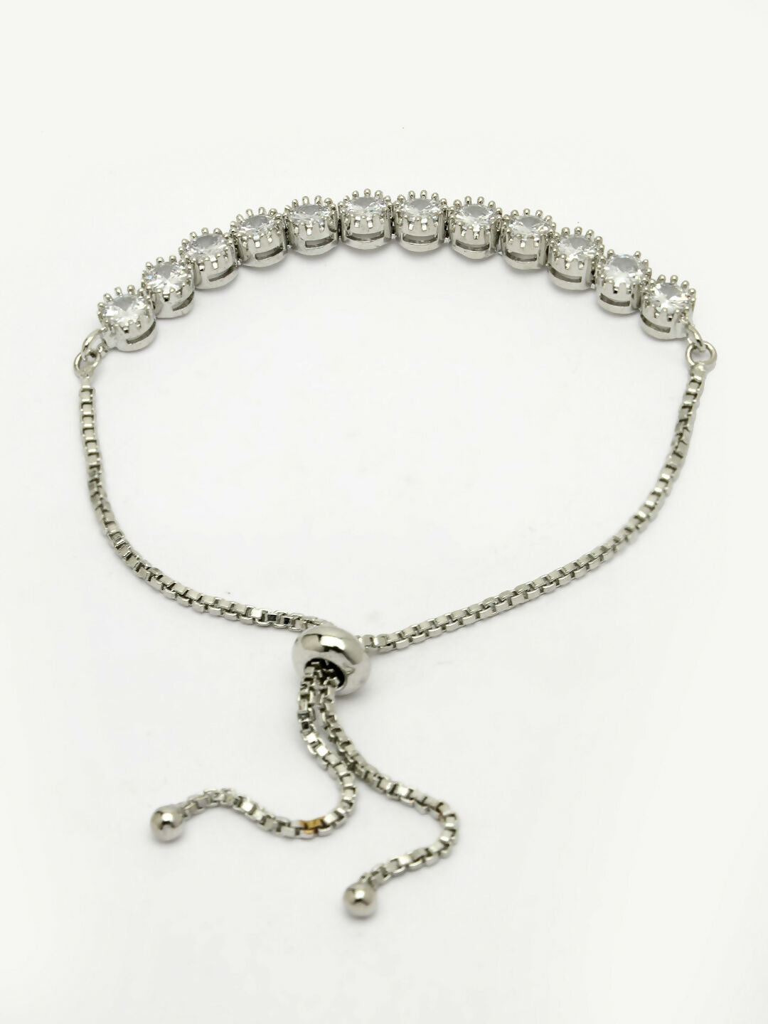 NVR Women Silver-Plated Handcrafted American Diamond Link Bracelet - Distacart