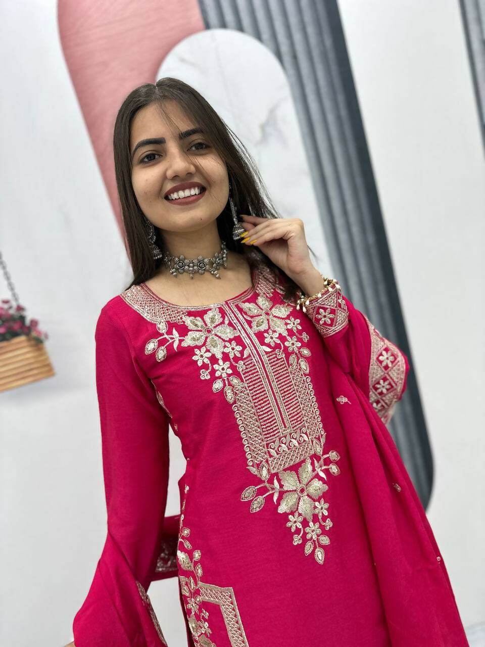 Teeya Creation Womens New Wedding Wear Heavy Embroidery Thread Work Kurta Set - Dista