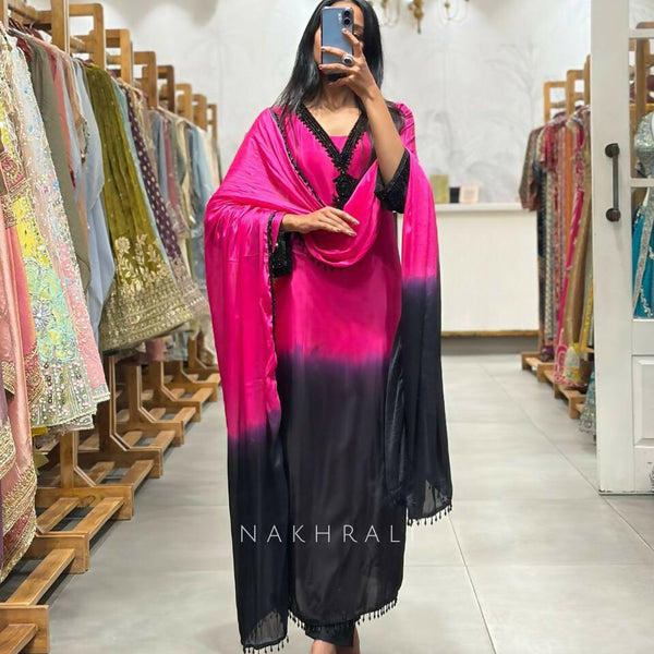 Teeya Creation Women's Trendy Stylish French Crepe Silk Pink Kurta Set - Dista