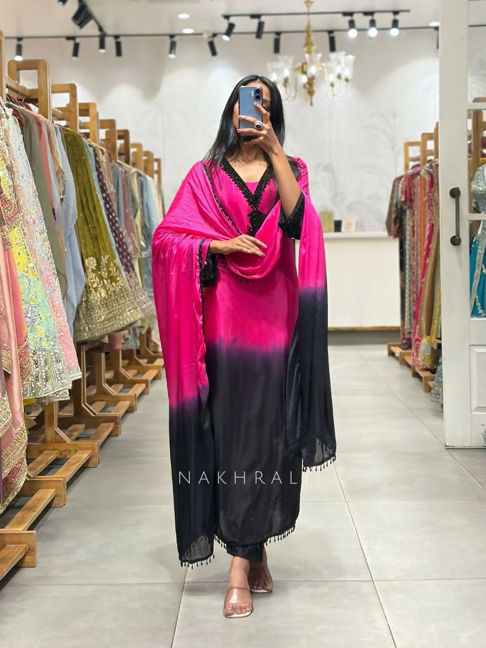 Teeya Creation Women's Trendy Stylish French Crepe Silk Pink Kurta Set - Dista