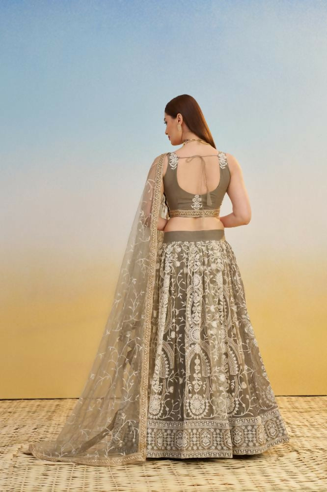 Aastha Fashion Ivory Butterfly Net White Cotton Thread Work And Sequence Work Embroidery Wedding Wear Lehenga Choli - Distacart