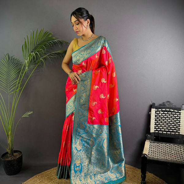 Joban Fashion Banarasi Hot Pink Woven Butti Soft Silk Saree - Distacart