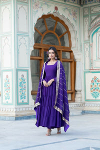 Thumbnail for Aastha Fashion Women's Purple Faux Georgette 5 Layer Frill Work Anarkali Dress with Dupatta - Distacart