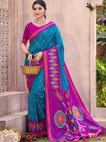 Thumbnail for Shree Shyam Fashion Sea Green Pochampally Silk Saree - Distacart