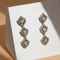 Thumbnail for 3 Tier Kundan and Diamond Earrings (Silver) - Ruby Raang - Distacart