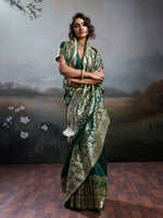 Thumbnail for Shree Shyam Fashion Dark Green Silk Blend Saree - Distacart