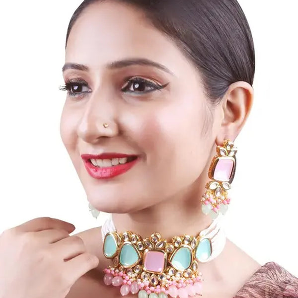 Jewel City Elegant Multi Gold Indian Kundan Choker Necklace and Earring Set - Distacart