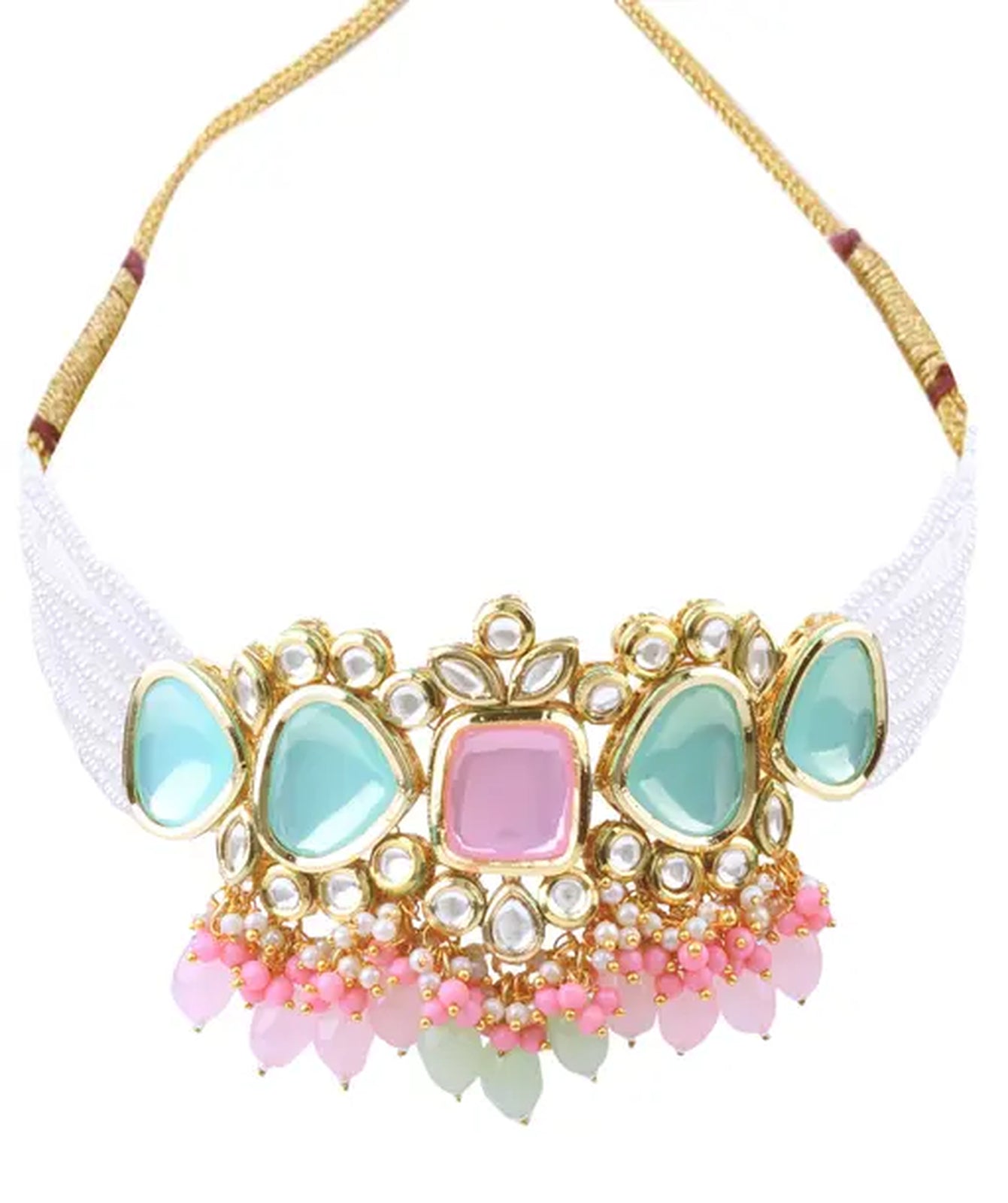 Jewel City Elegant Multi Gold Indian Kundan Choker Necklace and Earring Set