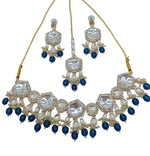 Thumbnail for Jewel City Elegant Kundan-Style Blue and White Necklace, Earrings, and Tikka Set