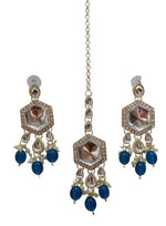 Thumbnail for Jewel City Elegant Kundan-Style Blue and White Necklace, Earrings, and Tikka Set