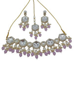 Thumbnail for Jewel City Elegant Kundan-Style Purple and White Necklace, Earrings, and Tikka Set