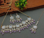Thumbnail for Jewel City Elegant Kundan-Style Purple and White Necklace, Earrings, and Tikka Set