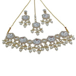 Thumbnail for Jewel City Elegant Kundan-Style White and White Necklace, Earrings, and Tikka Set