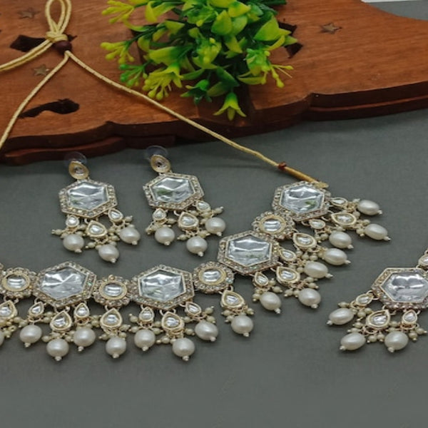 Jewel City Elegant Kundan-Style White and White Necklace, Earrings, and Tikka Set - Distacart