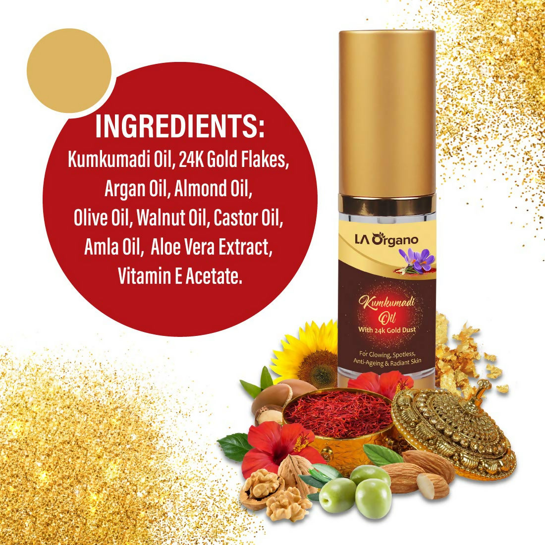 LA Organo Kumkumadi Oil Enriched with 24K Gold Dust - Distacart
